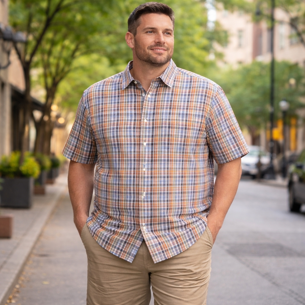 Eddie Bauer Cotton Blend Plaid Short Sleeve Button-Front Shirt Casual Classic